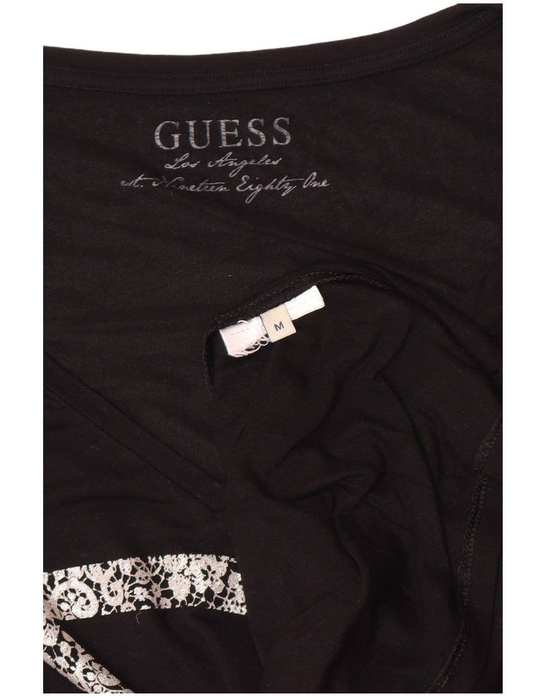 Guess Womens Graphic Top Long Sleeve UK 12 Medium Black