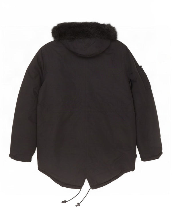 Bellfield Mens Hooded Parka Jacket UK 38 Medium Black Polyester
