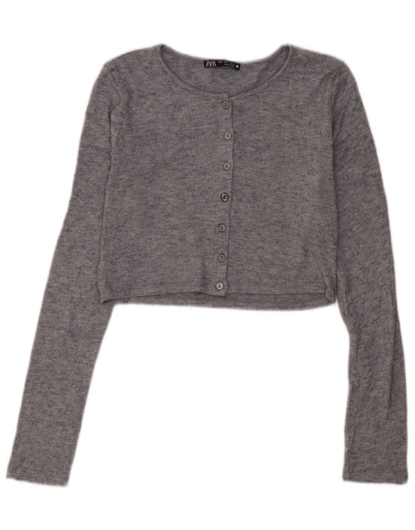 Zara Womens Crop Cardigan Sweater UK 10 Small Grey Viscose