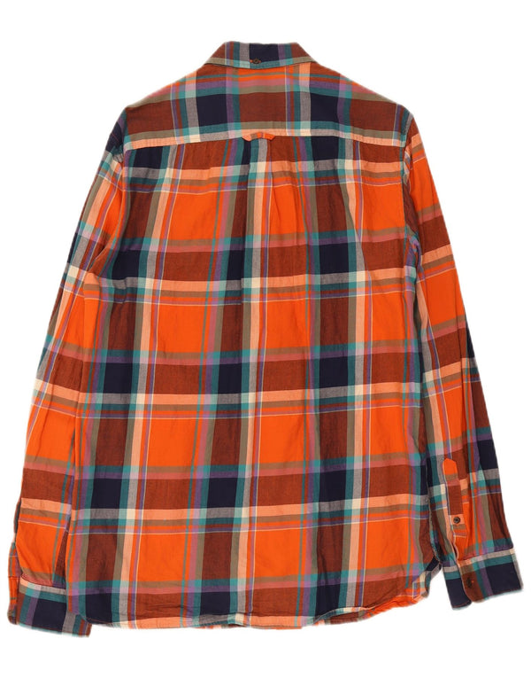 Superdry Mens Flannel Shirt Large Orange Plaid Cotton