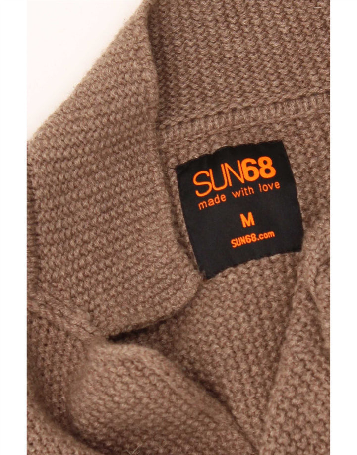 Sun68 Mens Cardigan Sweater Medium Brown Wool