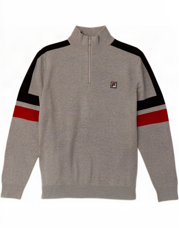 Fila Mens Zip Neck Jumper Sweater Medium Grey Colourblock Cotton