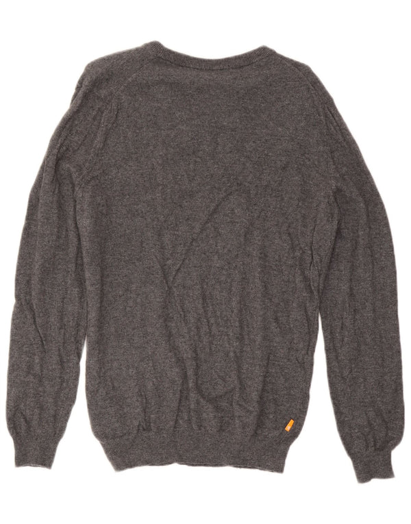 Timberland Mens V-Neck Jumper Sweater Medium Grey Wool