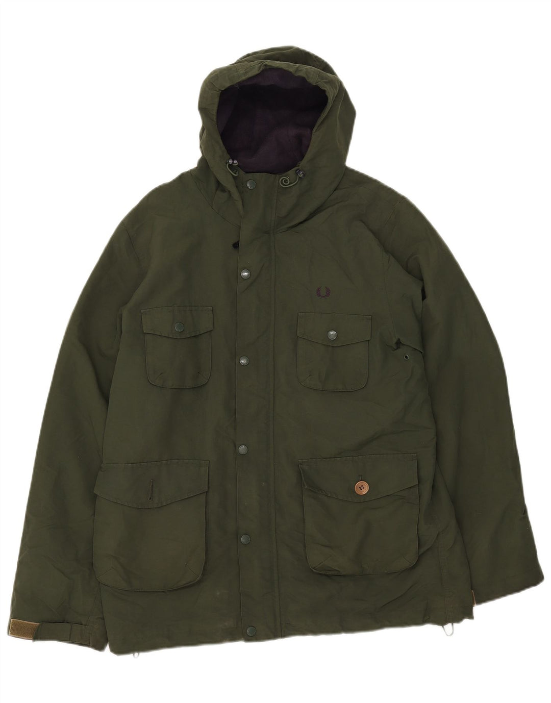 Fred Perry Mens Hooded Windbreaker Jacket UK 38 Medium Green Nylon