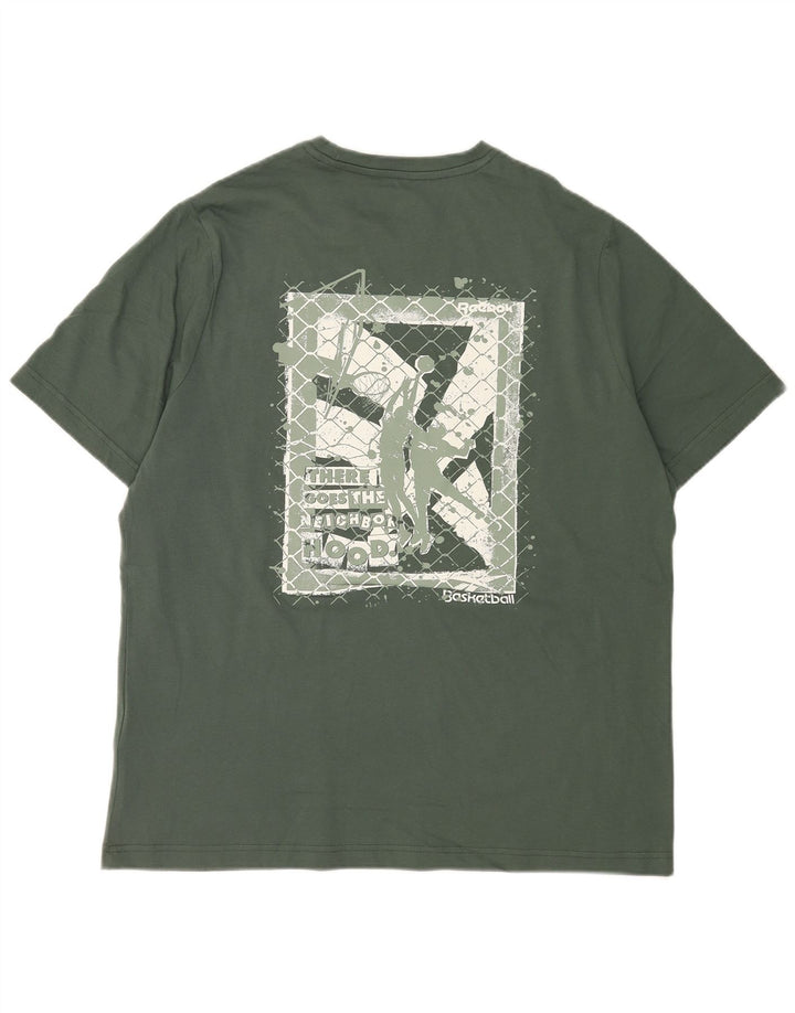 Reebok Mens Graphic T-Shirt Top Medium Green Cotton