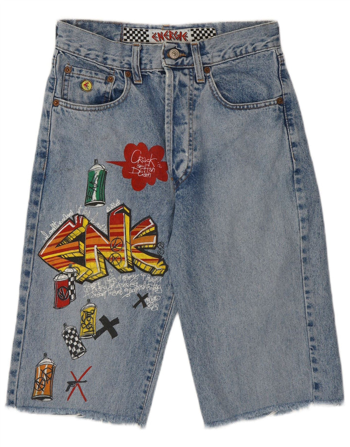 Energie Womens Graffiti Graphic Bermuda Denim Shorts W28 Medium Blue