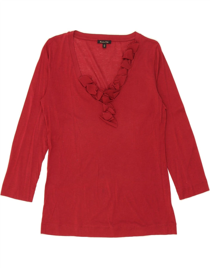 MASSIMO DUTTI Womens Ruffle Front Top 3/4 Sleeve UK 10 Small Red Vintage Massimo Dutti and Second-Hand Massimo Dutti from Messina Hembry 