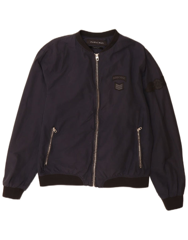 Zara Ανδρικό Bomber Jacket UK 42 XL Navy Blue Colourblock Βαμβακερό