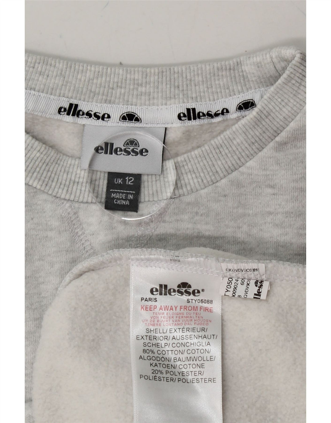 ELLESSE Womens Graphic Sweatshirt Jumper UK  12 Medium Grey Cotton Vintage Ellesse and Second-Hand Ellesse from Messina Hembry 