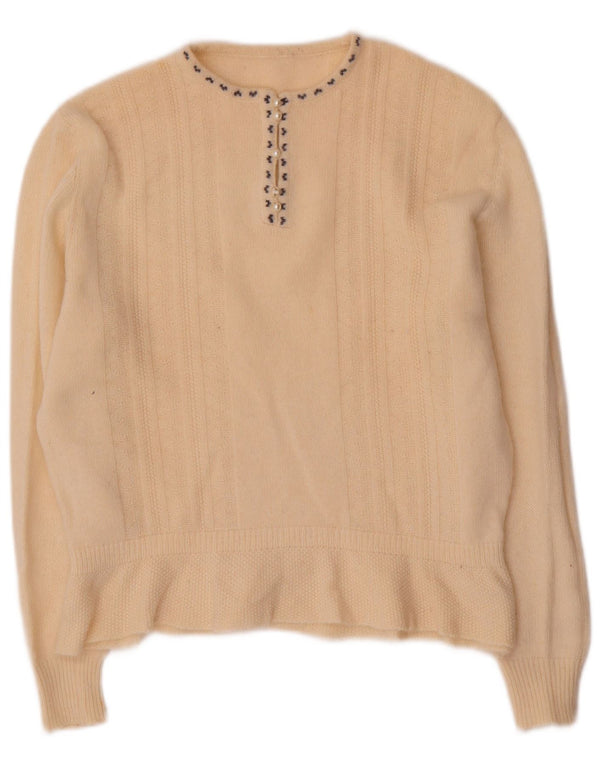 Vintage Damen Rundhalspullover Pullover UK 16 Große Beige Wolle