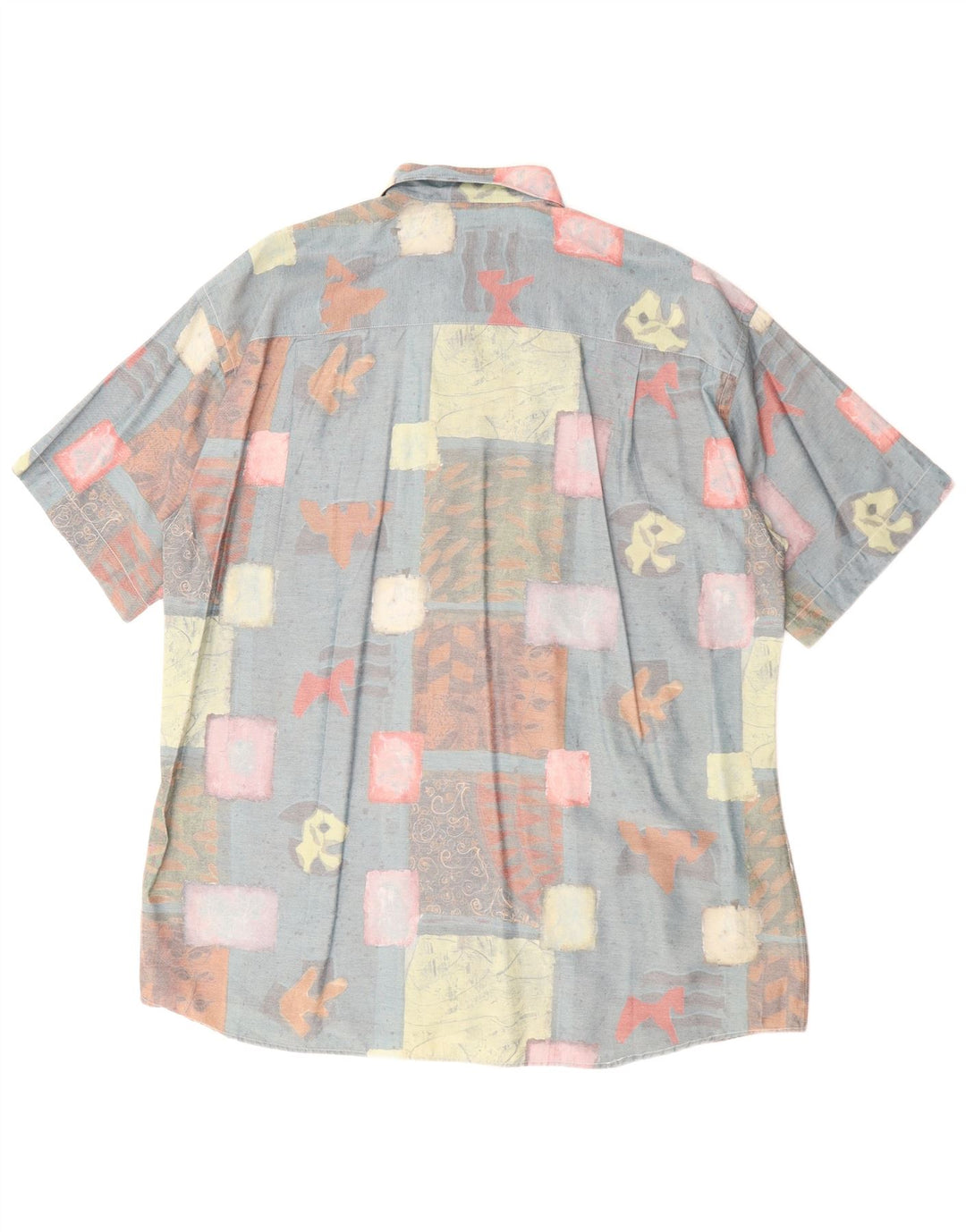 Canda Mens Short Sleeve Shirt Size 41/42 16 1/2 Large Blue Patchwork