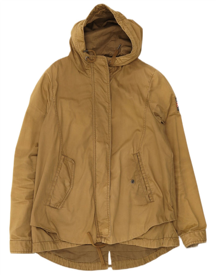 Superdry Womens Hooded Parka Jacket UK 14 Medium Khaki Cotton