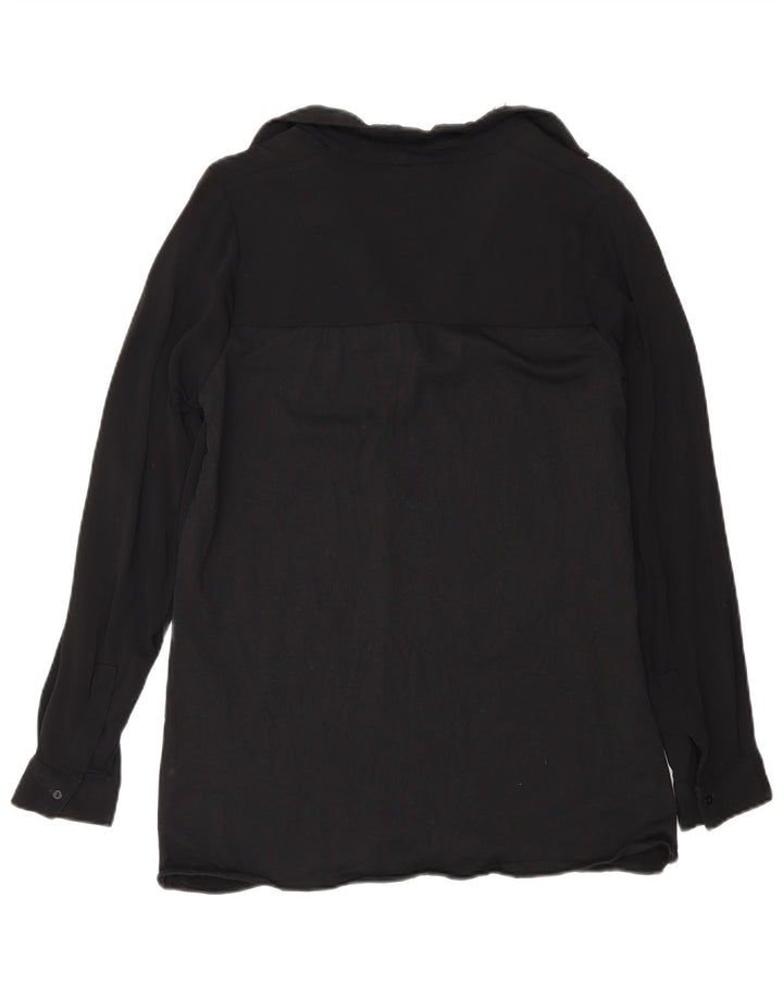 Massimo Dutti Womens Long Sleeve Blouse Top UK 10 Small Black Viscose