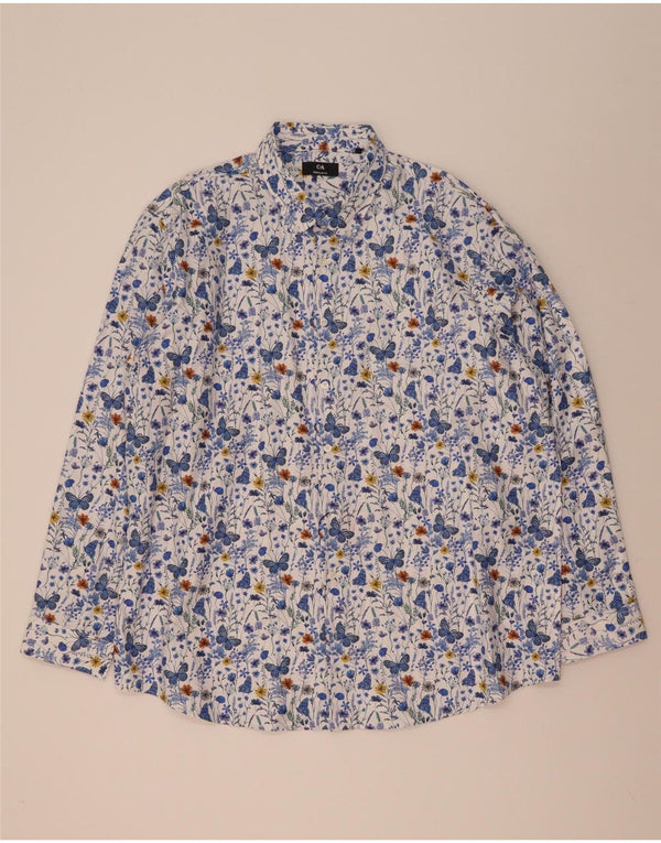 C&A Herre Regular Fit skjorte str. 47/48 3XL Blå blomsterbomuld