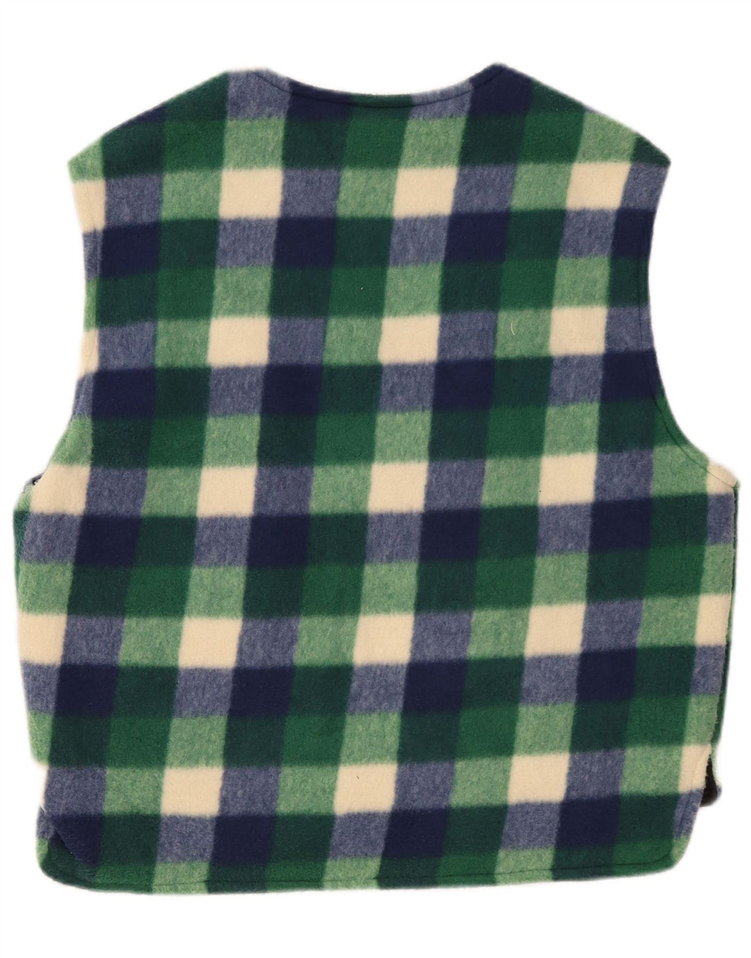Vintage Mens Fleece Gilet UK 38 Medium Green Gingham Polyester