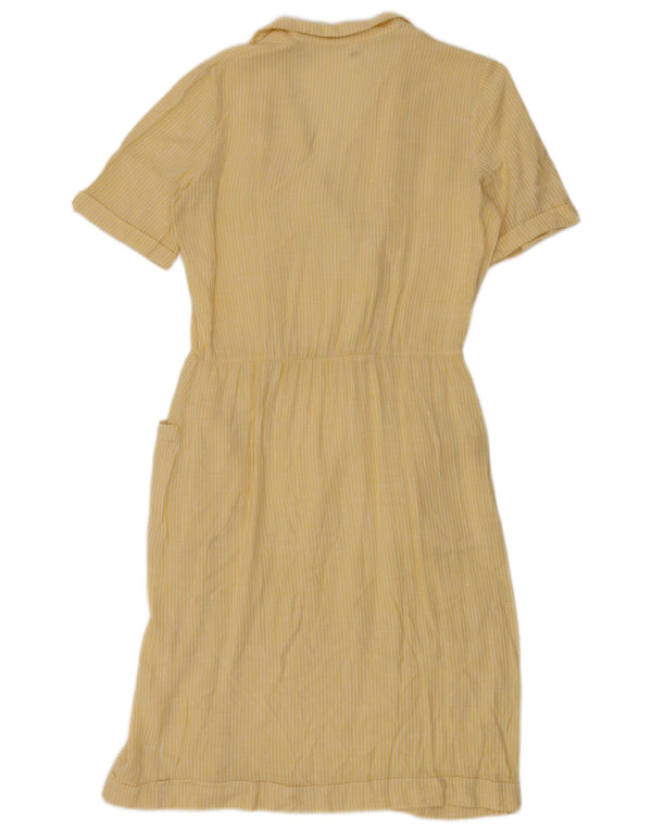 Vintage Damen Kurzarm-Hemdkleid IT 46 Große gelbe Nadelstreifen