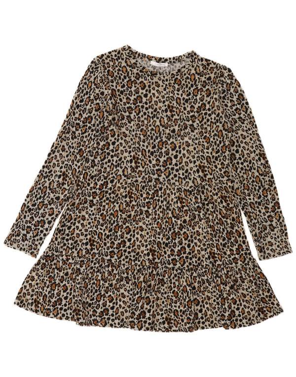 Zara Womens Long Sleeve A-Line Dress UK 12 Medium Grey Animal Print