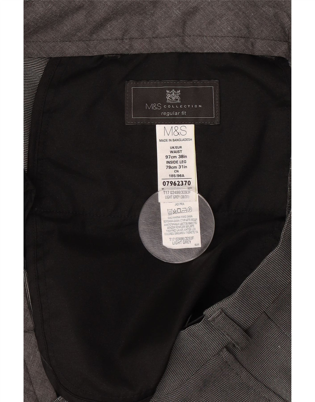 Marks & Spencer Mens Regular Fit Suit Trousers W38 L31 Grey Polyester
