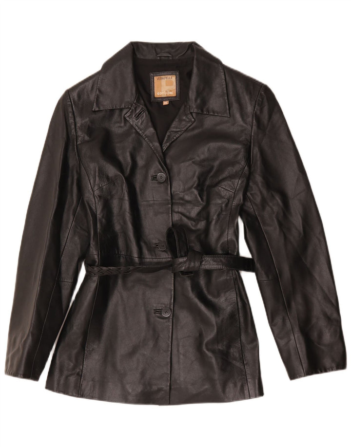 Conbipel Womens 3 Button Leather Blazer Jacket IT 46 Large Black Leather