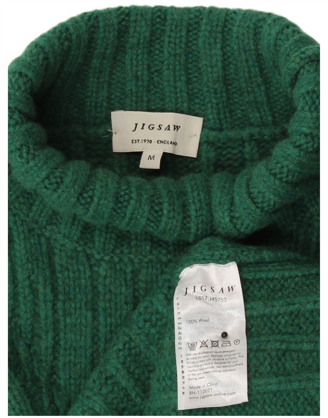Maglione maglione da donna con collo alto Jigsaw UK 14 Lana verde medio