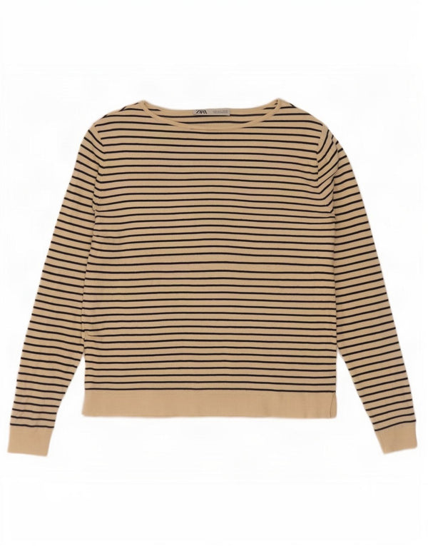 Zara Womens Oversized Top Long Sleeve UK 10 Small Beige Striped Nautical