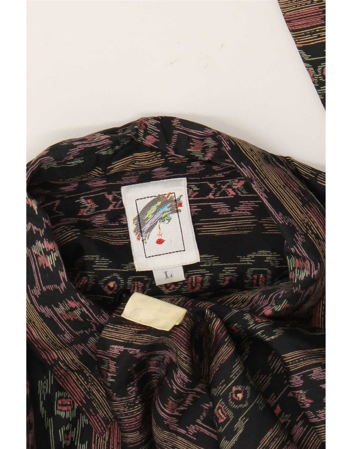 Vintage Mens Shirt Large Multicoloured Geometric Silk