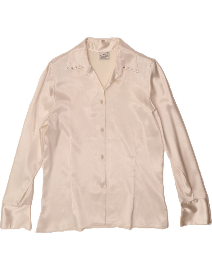 VIA VENETO Womens Shirt Blouse UK 12 Medium Off White Polyester Vintage Via Veneto and Second-Hand Via Veneto from Messina Hembry 