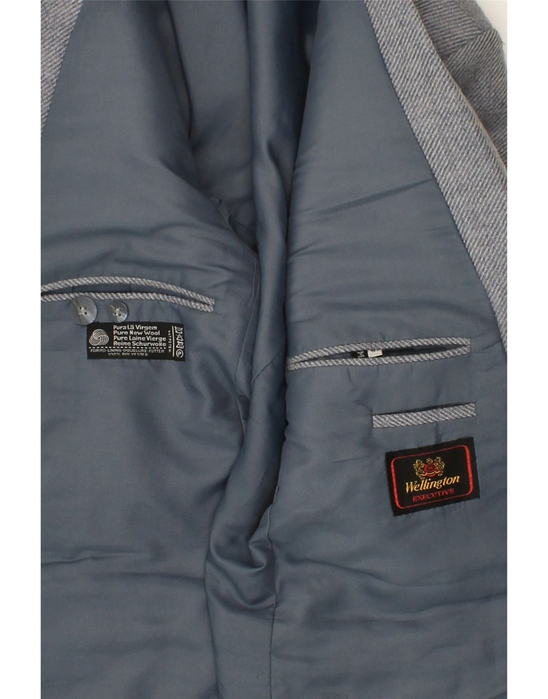 WELLINGTON Mens 2 Button Blazer Jacket IT 46 Small Grey Wool Vintage Wellington and Second-Hand Wellington from Messina Hembry 