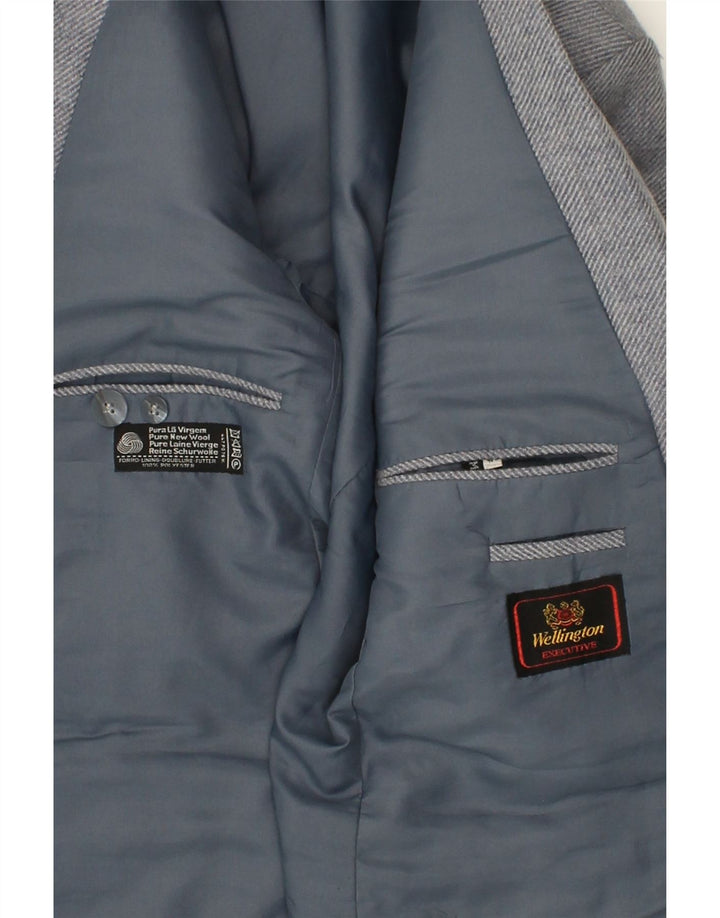 WELLINGTON Mens 2 Button Blazer Jacket IT 46 Small Grey Wool Vintage Wellington and Second-Hand Wellington from Messina Hembry 