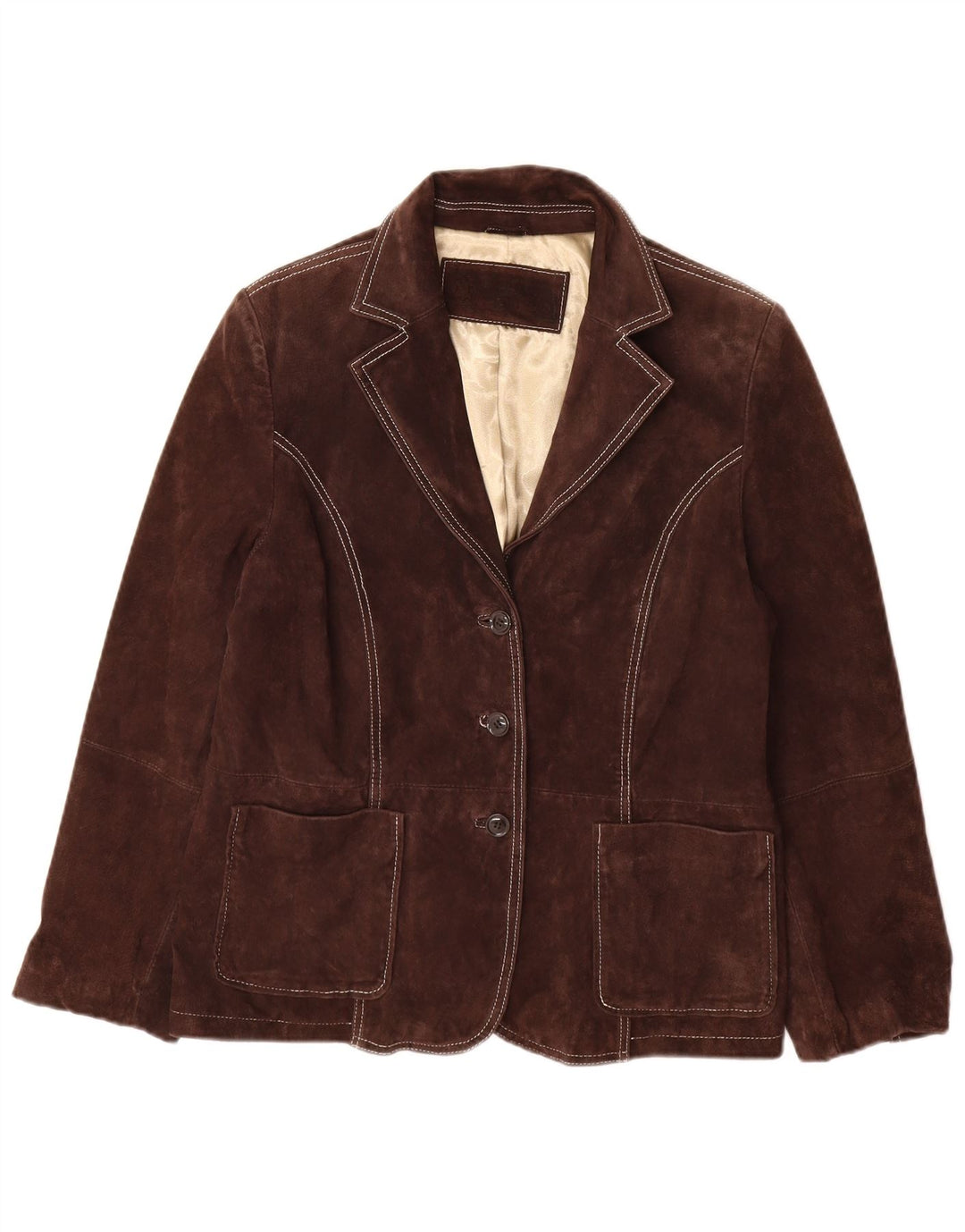 Giacca blazer da donna in pelle scamosciata a 3 bottoni Yessica EU 46 XL in pelle marrone
