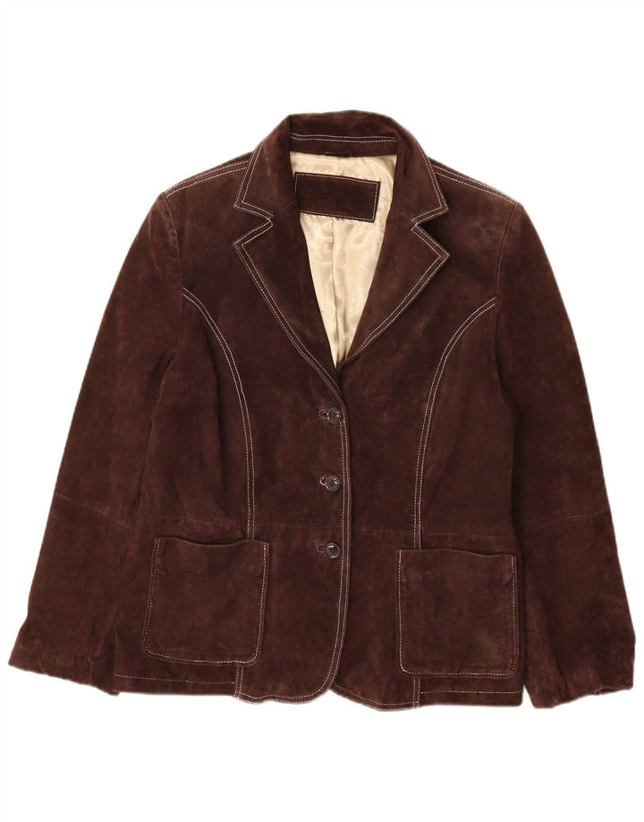 Giacca blazer da donna in pelle scamosciata a 3 bottoni Yessica EU 46 XL in pelle marrone