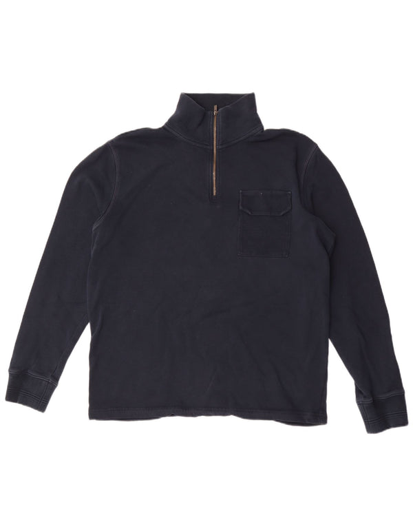 Marks & Spencer Mens Zip Neck Sweatshirt Jumper Medium Navy Blue Cotton