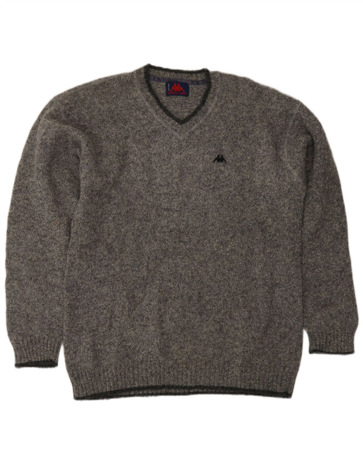Kappa Mens V-Neck Jumper Sweater XL Grey Flecked Wool