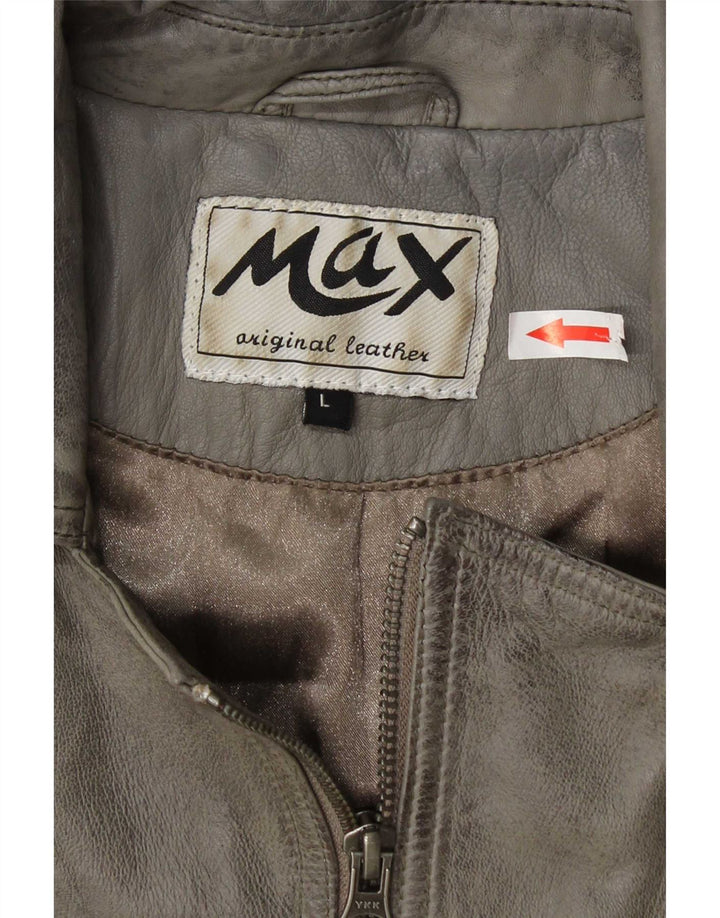 Max Womens Leather Biker Jacket UK 14 Large Grey Leather