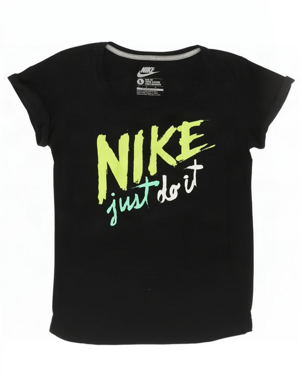 Nike Damen Slim Fit Graphic T-Shirt Top UK 14 Large Schwarz Baumwolle