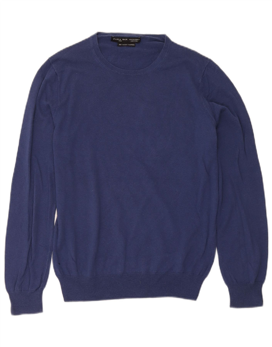 Zara Herre Crew Neck Jumper Sweater Medium Navy Blue Silke