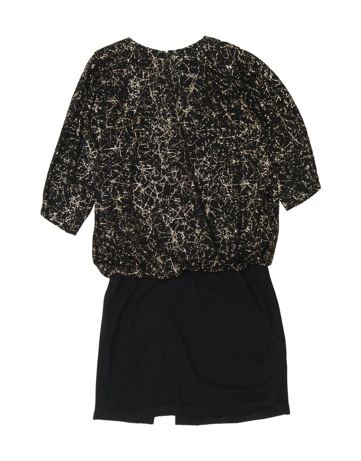 PUSZTA Womens Abstract Pattern Drop Waist Dress IT 44 Medium Black Vintage Puszta and Second-Hand Puszta from Messina Hembry 
