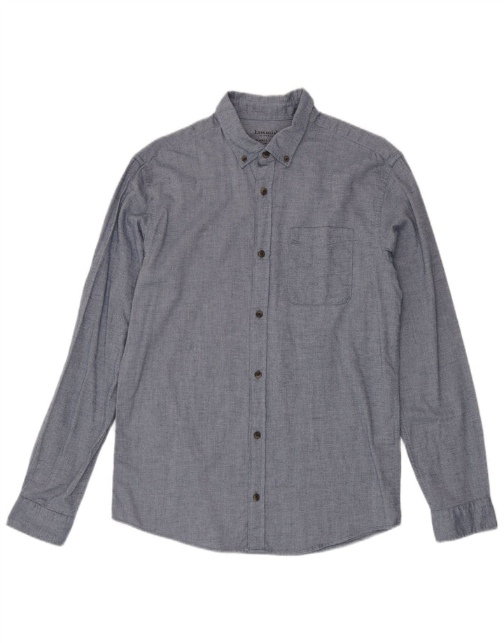 Jack & Jones Mens Flannel Shirt Large Blue Herringbone Cotton