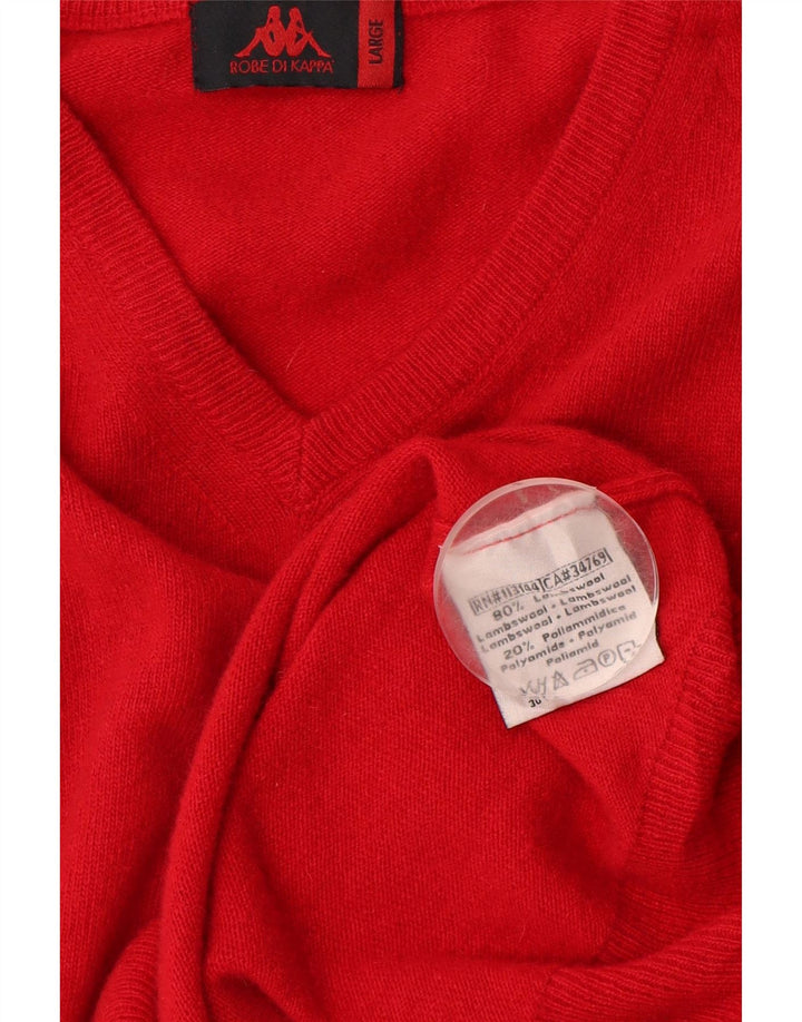 Kappa Mens V-Neck Jumper Sweater Large Red Lambswool
