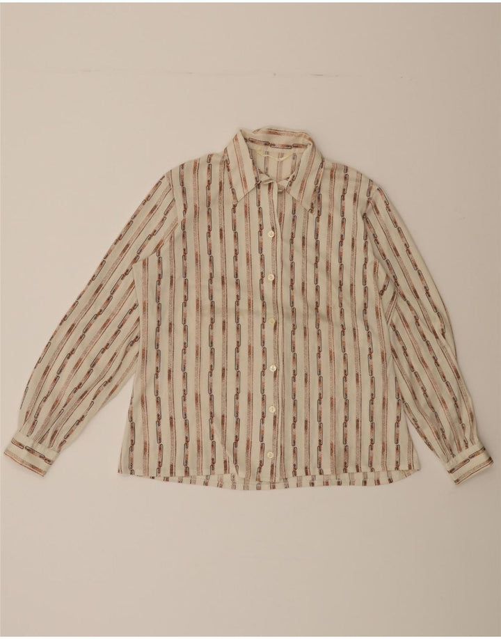 VINTAGE Womens Shirt UK 14 Large White Striped Vintage Vintage and Second-Hand Vintage from Messina Hembry 
