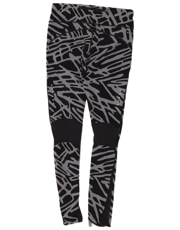 Nike Damen Dri Fit Leggings mit abstraktem Muster, UK 12, Mittelschwarzes Nylon