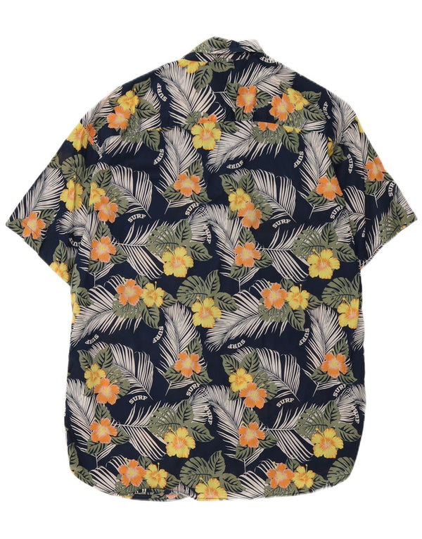 Jack & Jones Chemise à manches courtes pour hommes Large Bleu marine Floral Coton Hawaïen