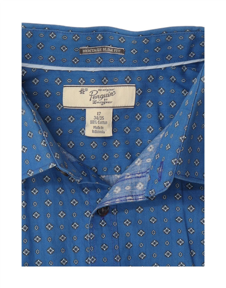 PENGUIN Mens Heritage Abstract Pattern Slim Fit Shirt Size 17 XL Blue Vintage Penguin and Second-Hand Penguin from Messina Hembry 