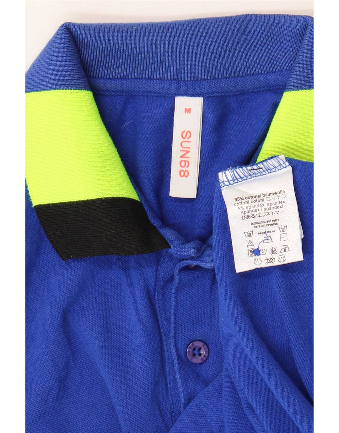 Sun68 Mens Polo Shirt Medium Blue Striped Cotton
