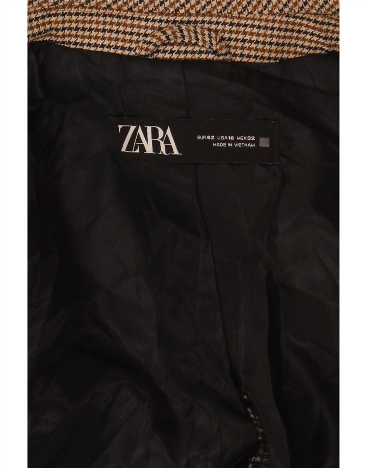 Zara Womens 1 Button Blazer Jacket EU 42 Large Brown Houndstooth