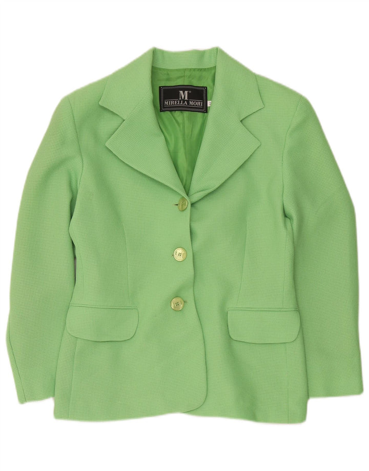 Mirella Mori Womens 3 Button Blazer Jacket UK 14 Medium Green Cotton