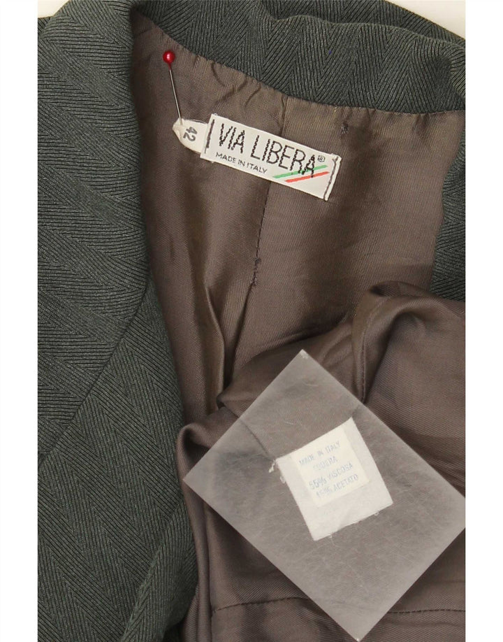 Vintage Damen Zweireihige Blazerjacke IT 42 Mittelgrünes Fischgrätenmuster