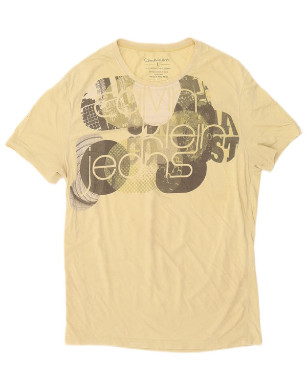 Calvin Klein Jeans T-shirt grafica da uomo Top grande in cotone giallo