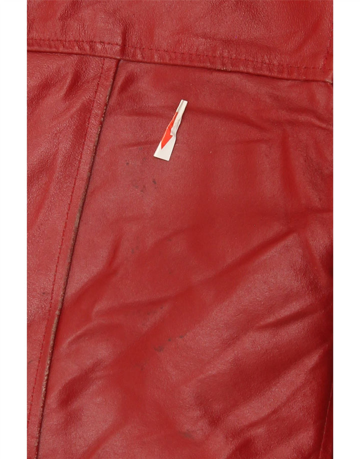 Vintage mujer crop cuero chaqueta Reino Unido 14 cuero rojo medio
