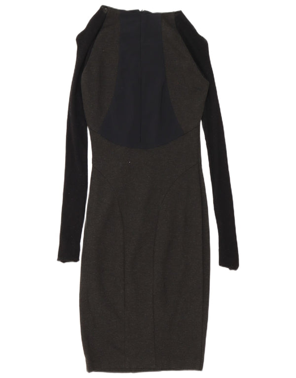 Pinko Damen Langarm-Bodycon-Kleid UK 10 Small Grau Polyester